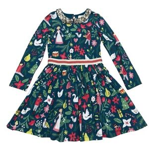 MINI BODEN Girls 6-7 Long Sleeve Christmas Dress Sequin Peter Pan Collar